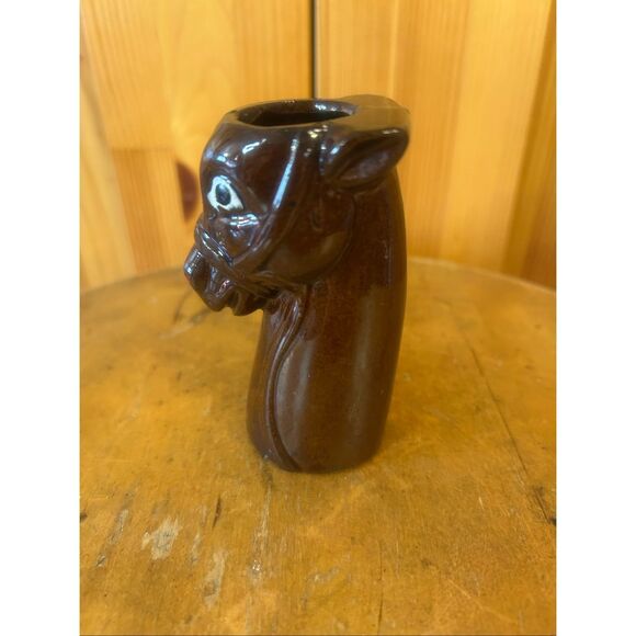 LONGSHOT HORSE BROWN TERRA COTTA SHOT GLASS 3.5” Tall Japan (5868) - Picture 3 of 6